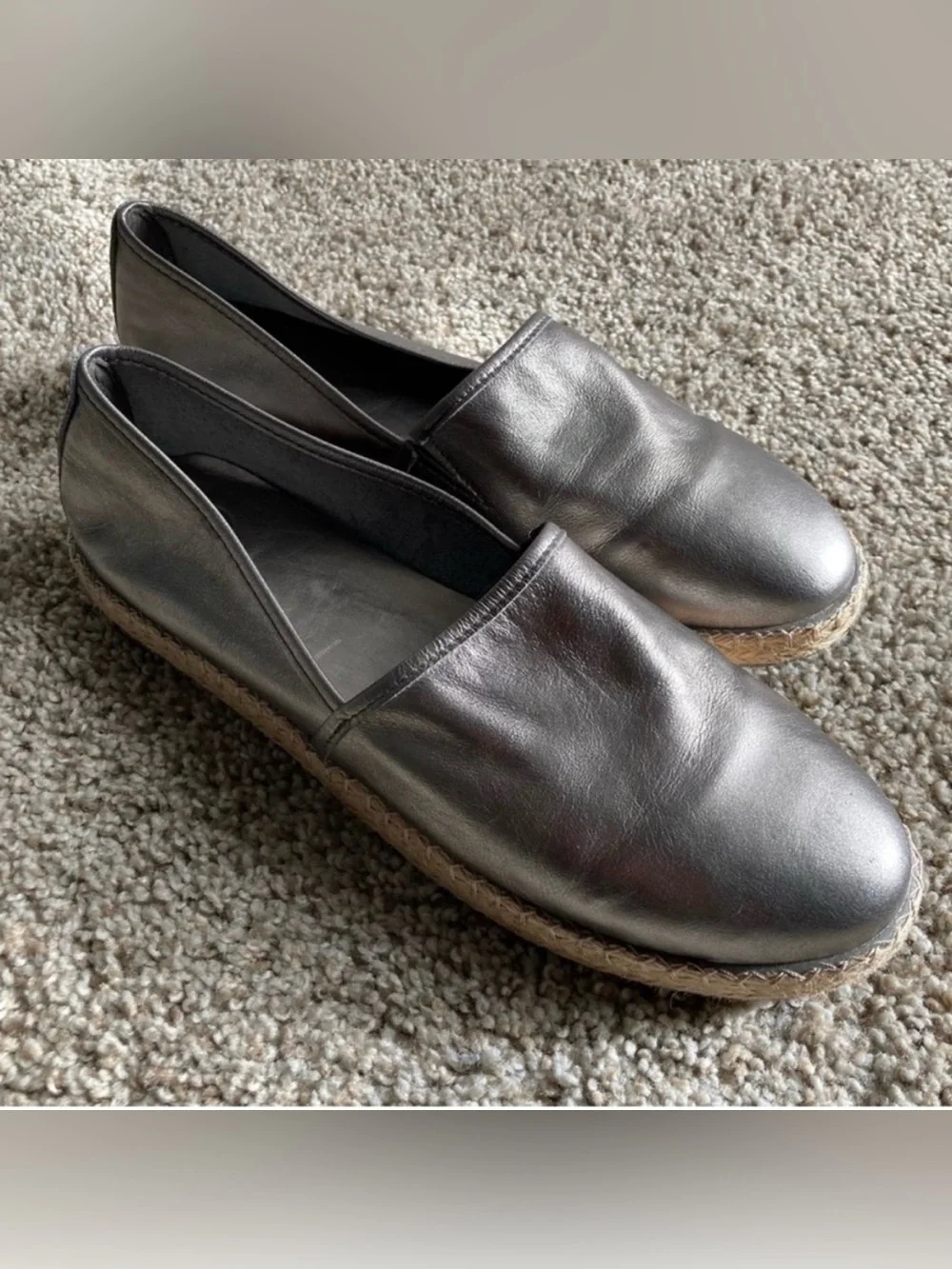 Charleston Shoe Company Dunes Leather Silver Pewter Espadrilles Size 11
